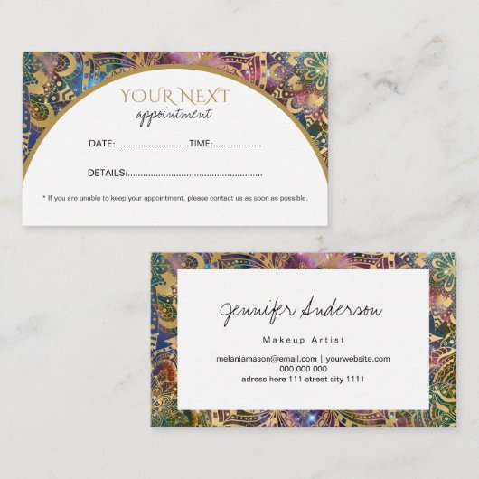 Gold watercolor and nebula mandala afsprakenkaartje (Voorkant / Achterkant)