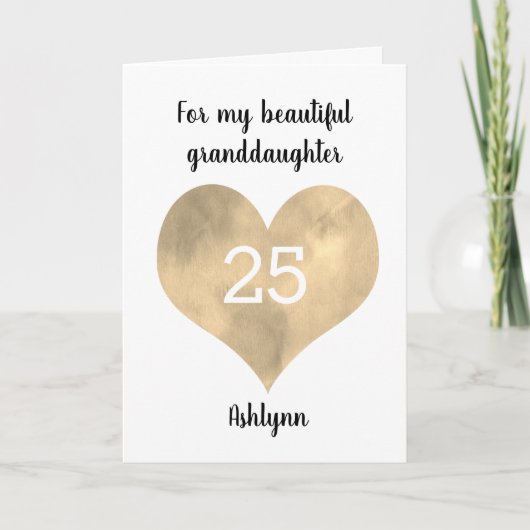 Gold Watercolor Heart 25th Birthday Kaart (Voorkant)