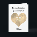 Gold Watercolor Heart 25th Birthday Kaart<br><div class="desc">A personalized 25th birthday card for her which features a gold watercolor heart on the front. You will be able to easily personalize the front of the birthday card with her age and name. This personalized heart 25th birthday card would be a great keepsake for her.</div>