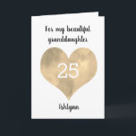 Gold Watercolor Heart 25th Birthday Kaart<br><div class="desc">A personalized 25th birthday card for her which features a gold watercolor heart on the front. You will be able to easily personalize the front of the birthday card with her age and name. This personalized heart 25th birthday card would be a great keepsake for her.</div>