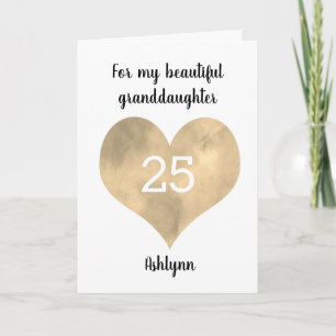 Gold Watercolor Heart 25th Birthday Kaart