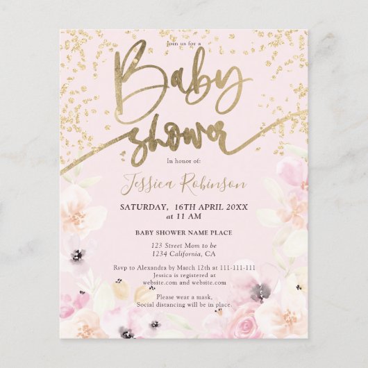 Gold waterverf baby shower budget (Voorkant)