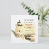 Gold Waterverf Beach Lighthouse Landscape Weddensc Kaart (Staand voorkant)