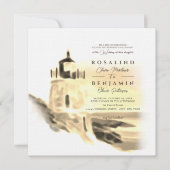 Gold Waterverf Beach Lighthouse Landscape Weddensc Kaart (Voorkant)