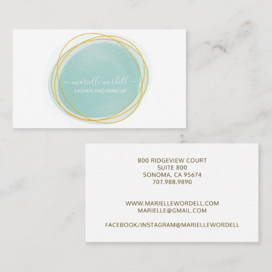 Gold Waterverf Circle Monogram Witte tekst Visitekaartje (Voorkant / Achterkant)