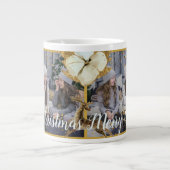 Gold Waterverf Deer Flowers Merry-kerstfoto Grote Koffiekop (Voorkant)