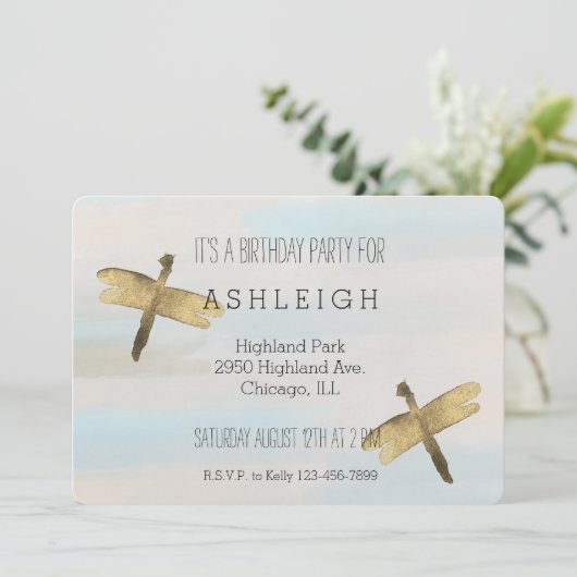 Gold Waterverf Dragonfys Kaart (Staand voorkant)
