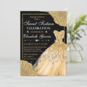 Gold Waterverf Dress & Glam Edges Sweet Sixteen Kaart (Staand voorkant)