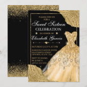 Gold Waterverf Dress & Glam Edges Sweet Sixteen Kaart (Voorkant / Achterkant)