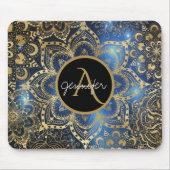 Gold waterverf en nebula mandala Blue Monogram Muismat (Voorkant)