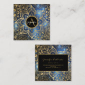 Gold waterverf en nebula mandala Blue Vierkante Visitekaartje (Voorkant / Achterkant)