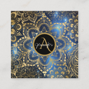 Gold waterverf en nebula mandala Blue Vierkante Visitekaartje