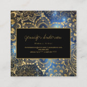 Gold waterverf en nebula mandala Blue Vierkante Visitekaartje (Achterkant)