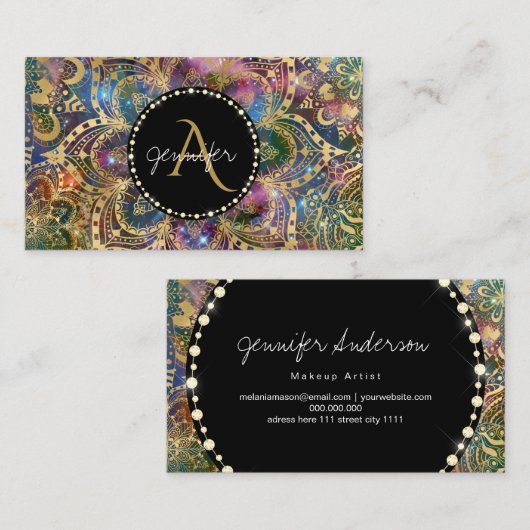 Gold waterverf en nebula mandala sparkly diamond visitekaartje (Voorkant / Achterkant)