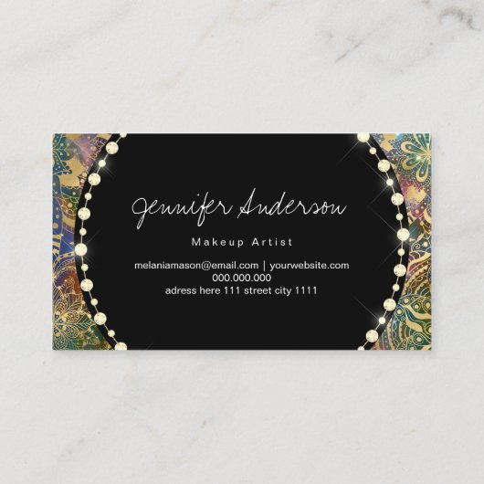 Gold waterverf en nebula mandala sparkly diamond visitekaartje (Achterkant)