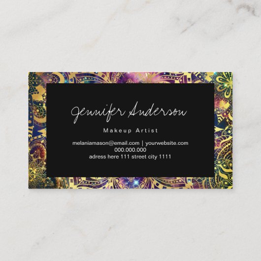 Gold waterverf en nebula mandala visitekaartje (Achterkant)