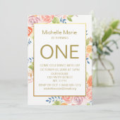 Gold Waterverf Floral eerste verjaardag Kaart (Staand voorkant)