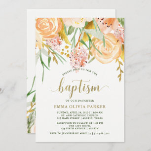 Gold Waterverf Floral op White   Baptisme Kaart