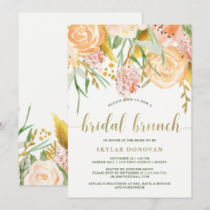 Gold Waterverf Floral op White   Bridal Brunch Kaart