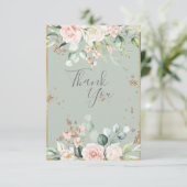 Gold Waterverf Floral Sage Green Wedding Bedankkaart (Staand voorkant)