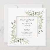 Gold Waterverf Greenery Baby shower / Sprinkle Kaart (Voorkant)
