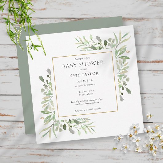 Gold Waterverf Greenery Baby shower / Sprinkle Kaart