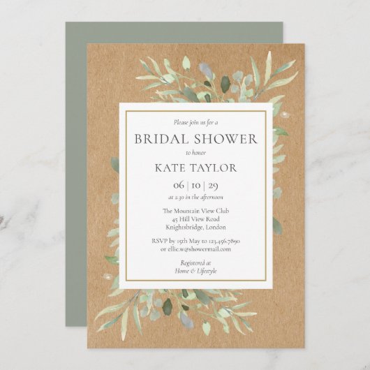 Gold Waterverf Greenery Rustic Vrijgezellenfeest Kaart (Voorkant / Achterkant)