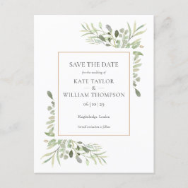 Gold Waterverf Greenery Wedding Save the Date Uitnodiging Briefkaart