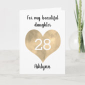 Gold Waterverf hart 28e geboortedag kaart (Voorkant)