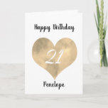 Gold Waterverf Heart 21st Birthday-kaart Kaart<br><div class="desc">Gold waterverf hart 21ste verjaardagskaart voor dochter,  peetdochter,  nichtje,  enz. Je kunt het front gemakkelijk personaliseren met haar naam. Het binnenkaartbericht en de rug van de kaart kunnen ook personaliseren. Deze gepersonaliseerde 21ste verjaardagskaart voor haar zou een unieke verjaardagszorg zijn.</div>