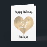 Gold Waterverf Heart 21st Birthday-kaart Kaart<br><div class="desc">Gold waterverf hart 21ste verjaardagskaart voor dochter,  peetdochter,  nichtje,  enz. Je kunt het front gemakkelijk personaliseren met haar naam. Het binnenkaartbericht en de rug van de kaart kunnen ook personaliseren. Deze gepersonaliseerde 21ste verjaardagskaart voor haar zou een unieke verjaardagszorg zijn.</div>