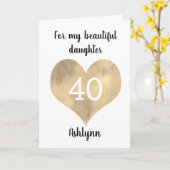 Gold Waterverf Heart 40e verjaardag Kaart (Gele Bloem)