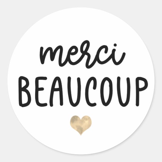 Gold Waterverf Heart Merci Beaucoup Ronde Sticker (Voorkant)