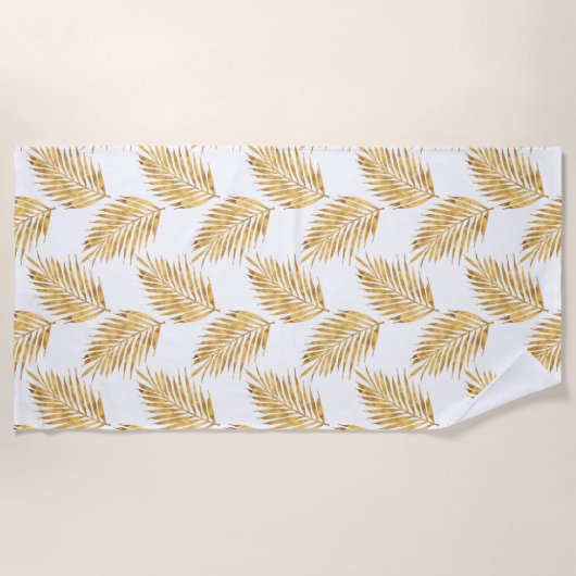 Gold Waterverf Palm Fronts Pattern Strandlaken (Voorkant)