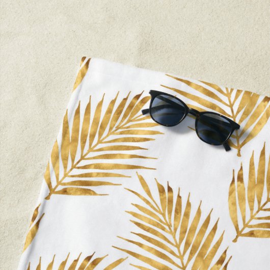 Gold Waterverf Palm Fronts Pattern Strandlaken (In situ)
