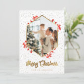 Gold Waterverf Red Berries Feestdagenkaart (Staand voorkant)