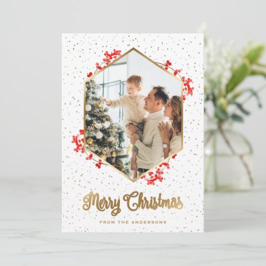 Gold Waterverf Red Berries Feestdagenkaart (Staand voorkant)