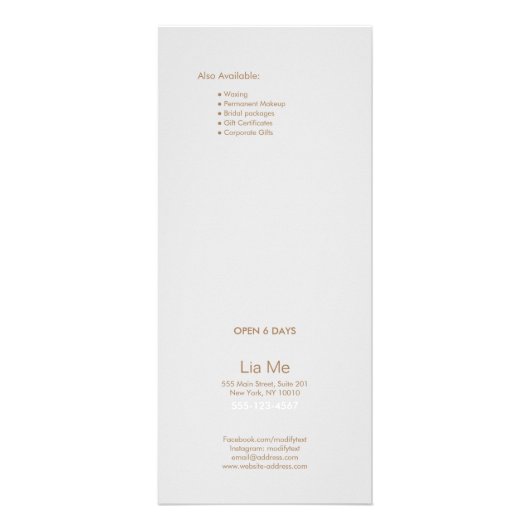 Gold Waterverf Salon Price List Service Menu (Achterkant)