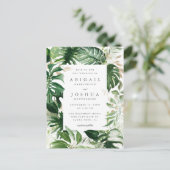 Gold & Waterverf Tropical Greenery Wedding Uitnodiging Briefkaart (Staand voorkant)