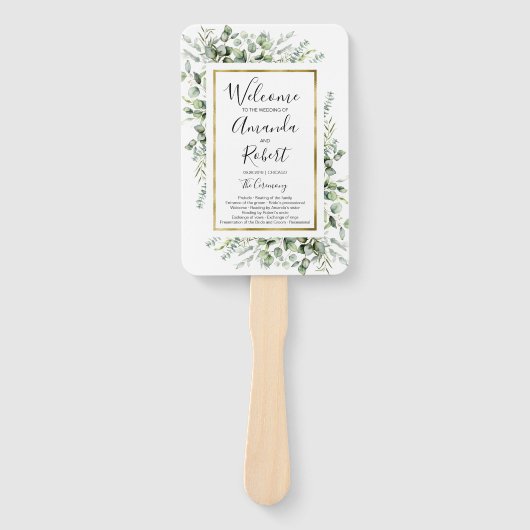 Gold Waterverf Wedding Ceremony-programma Handwaaier (Voorkant)