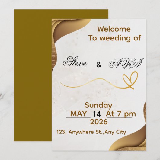 Gold Wave Elegant Wedding Invitation | Soft & Luxu Kaart (Voorkant / Achterkant)