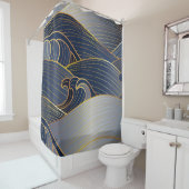 Gold Wave Lines, Abstract . Douchegordijn (In situ)