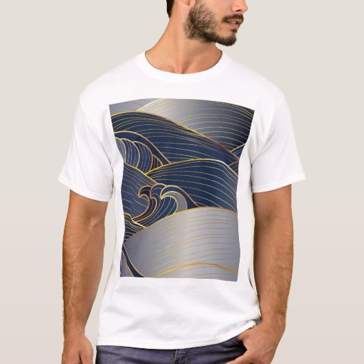 Gold Wave Lines, Abstract . T-shirt (Voorkant)