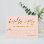 Gold Waves Handschrift Blush Pink Vriendelijk Antw RSVP Kaartje (Staand voorkant)