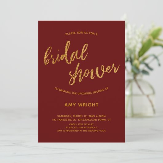 Gold Waves Handschrift Bourgogne Rood Vrijgezellen Kaart (Staand voorkant)