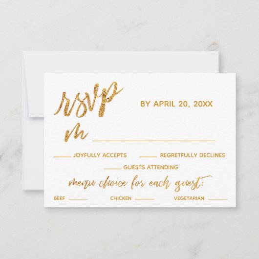 Gold Waves Handschrift Witte Diner Opties RSVP Kaartje (Voorkant)