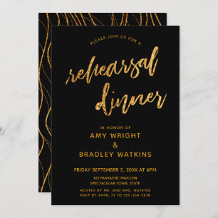 Gold Waves Handwriting Black Rehearings Dinner Kaart
