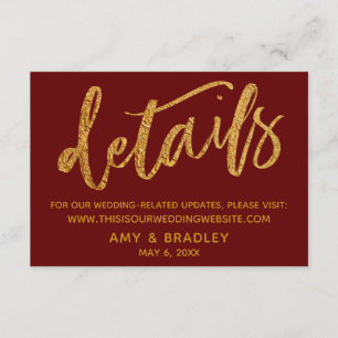 Gold Waves & Handwriting Bourgondië Wedding Detail Informatiekaartje