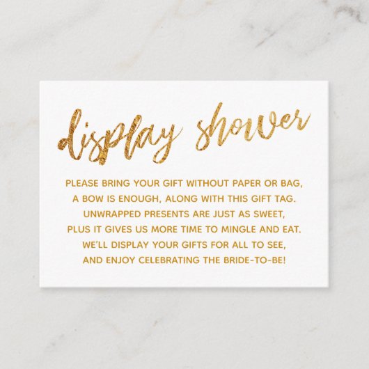 Gold Waves & Handwriting White Display Shower Informatiekaartje (Voorkant)