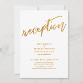 Gold Waves & Handwriting White Weduwen Reception Kaart (Voorkant)